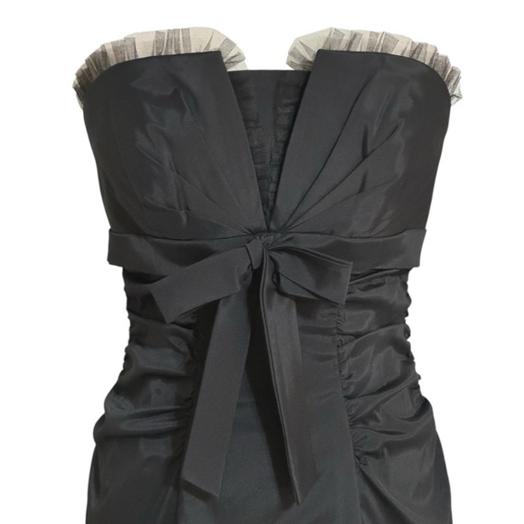 CACHE Black Strapless Mini Dress LBD Cocktail‎ Party Wedding Event Size 8 6 Bow - Picture 2 of 8